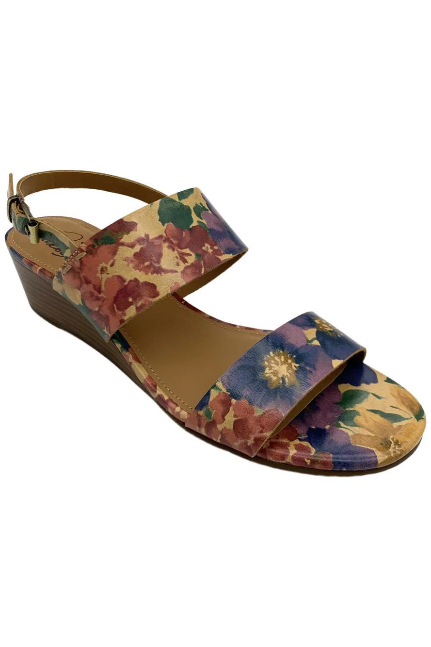 Patricia Nash Leather Wedge Sandal Mirella Blue Multi - Medium